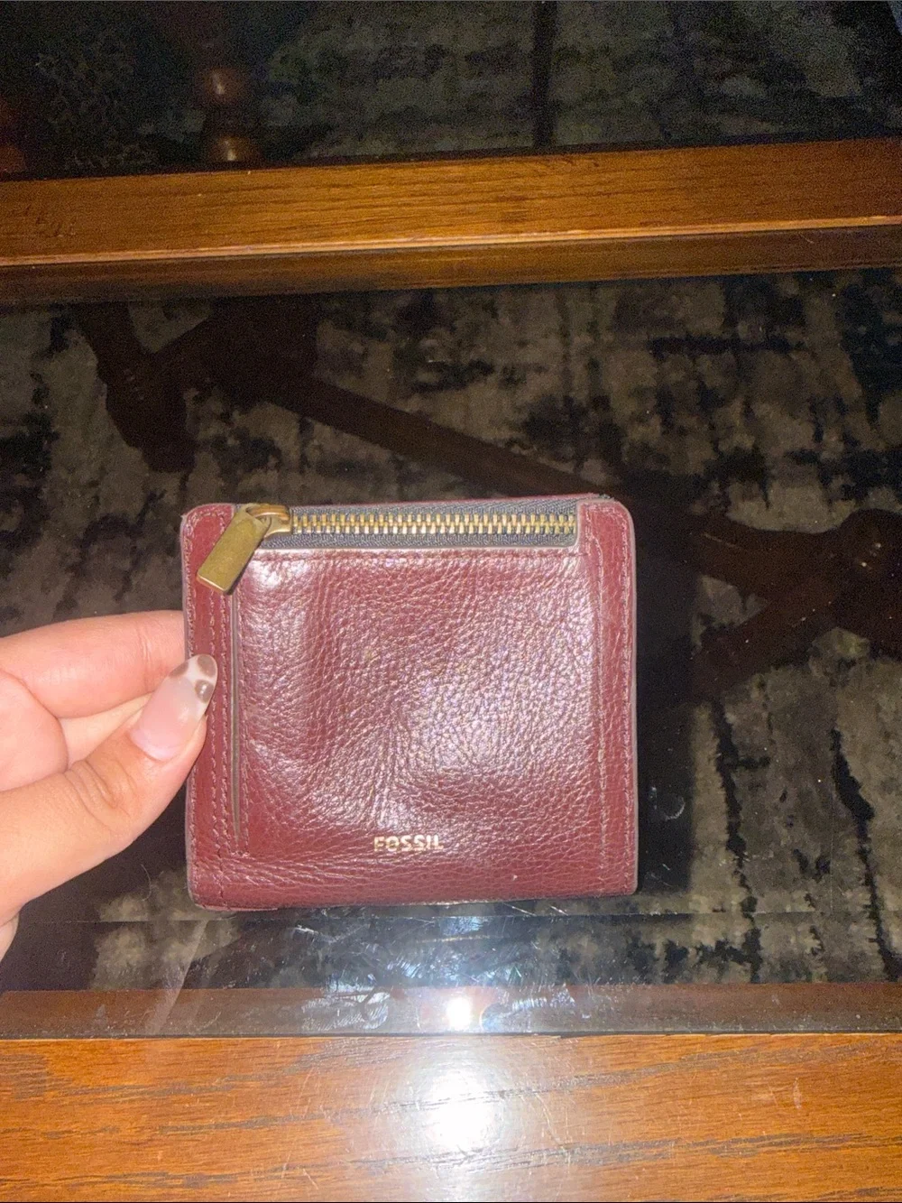 Fossil Burgundy Leather Card Holder with Multicolor Stripes